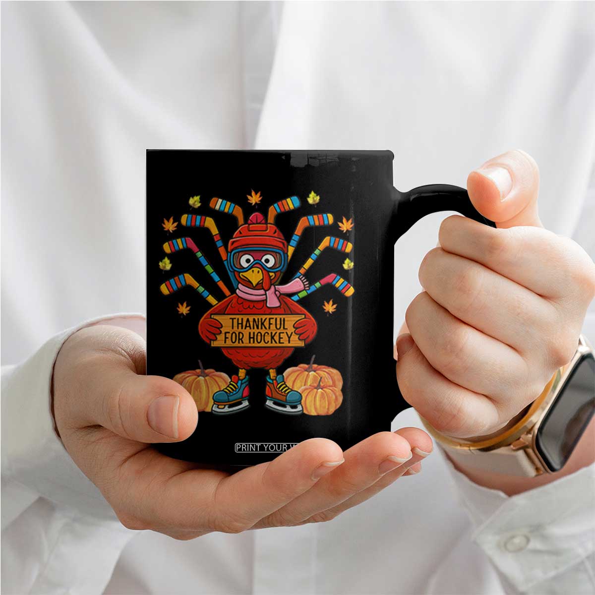 Funny Turkey Ice Hockey Gift Coffee Mug Thankful For Hockey TS12 Print Your Wear