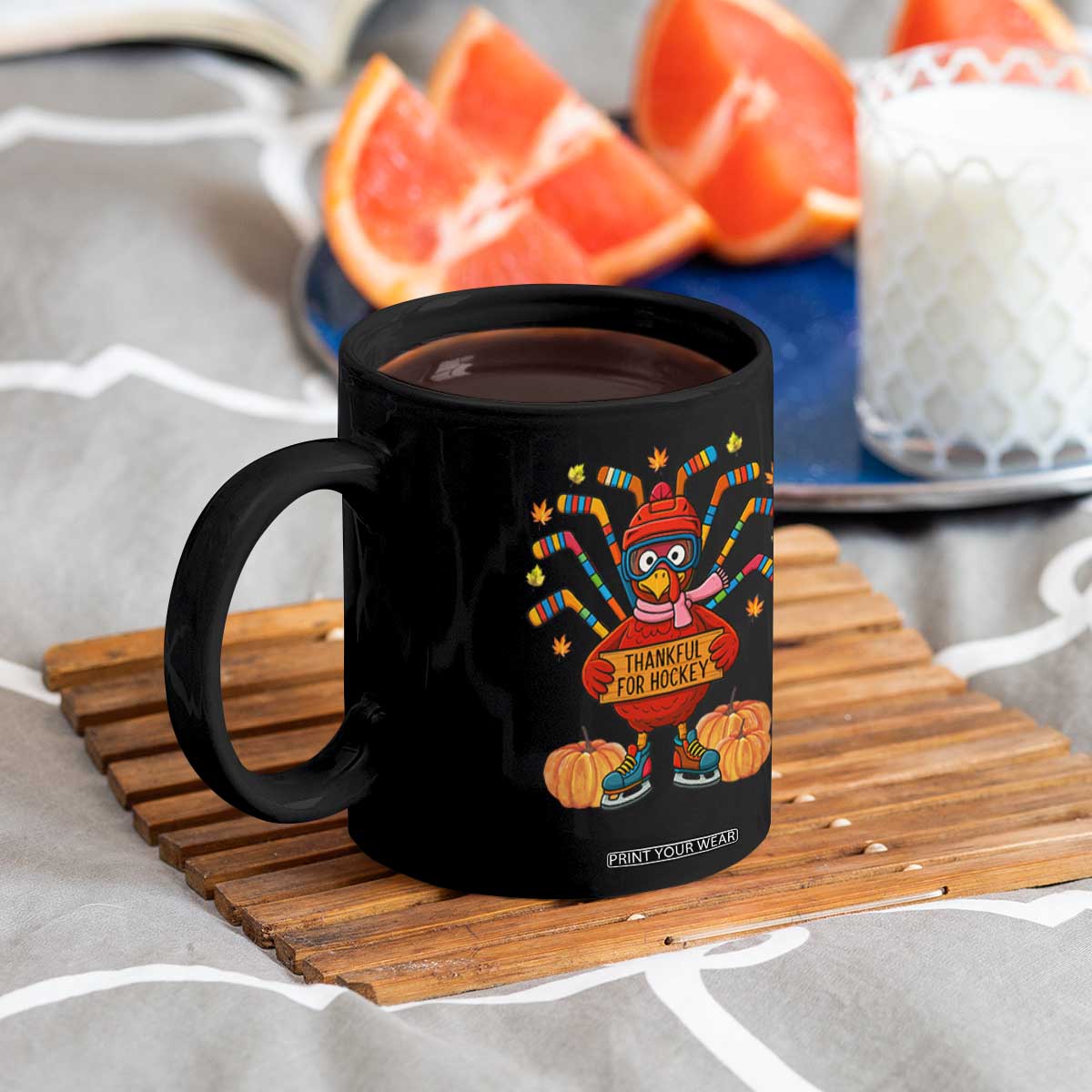 Funny Turkey Ice Hockey Gift Coffee Mug Thankful For Hockey TS12 Print Your Wear