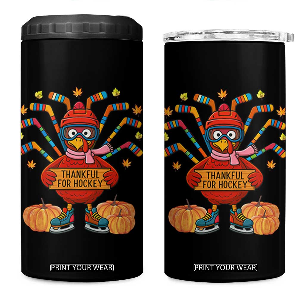 Funny Turkey Ice Hockey Gift 4 in 1 Can Cooler Tumbler Thankful For Hockey TS12 One Size: 16 oz Black Print Your Wear