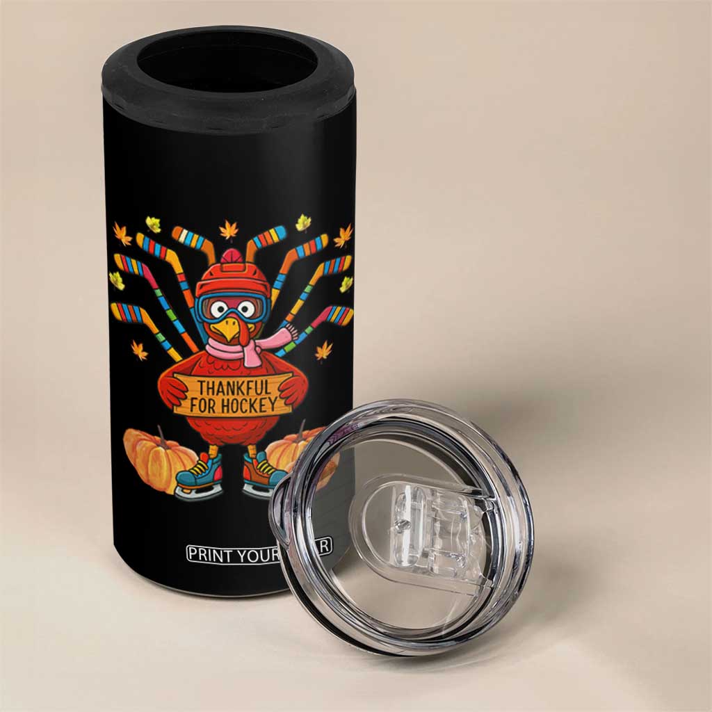 Funny Turkey Ice Hockey Gift 4 in 1 Can Cooler Tumbler Thankful For Hockey TS12 Print Your Wear