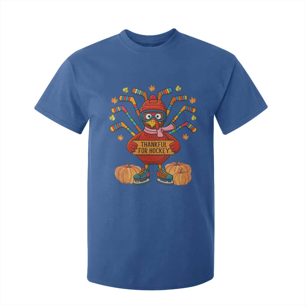 Funny Turkey Ice Hockey Gift T Shirt For Kid Thankful For Hockey TS12 Royal Blue Print Your Wear