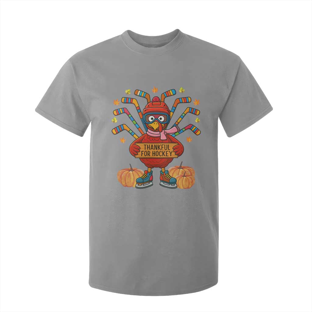 Funny Turkey Ice Hockey Gift T Shirt For Kid Thankful For Hockey TS12 Sport Gray Print Your Wear