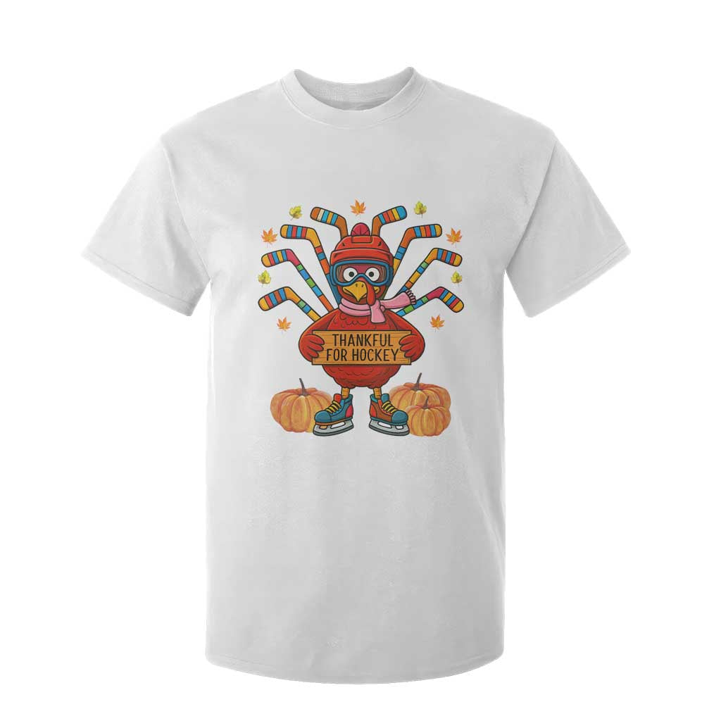 Funny Turkey Ice Hockey Gift T Shirt For Kid Thankful For Hockey TS12 White Print Your Wear
