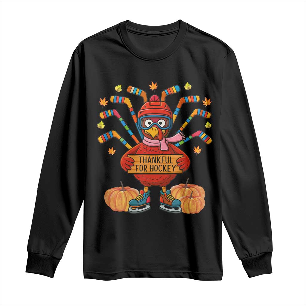 Funny Turkey Ice Hockey Gift Long Sleeve Shirt Thankful For Hockey TS12 Black Print Your Wear