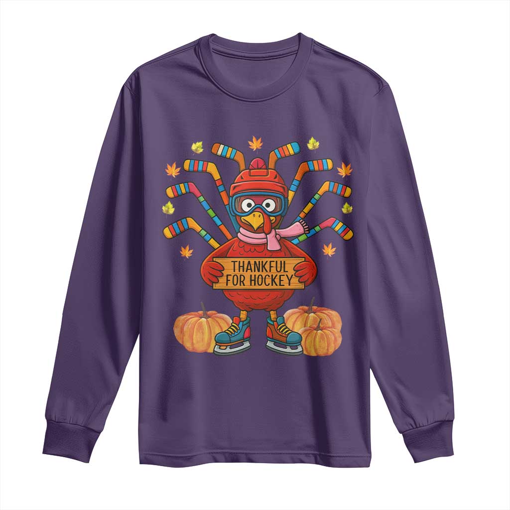 Funny Turkey Ice Hockey Gift Long Sleeve Shirt Thankful For Hockey TS12 Purple Print Your Wear