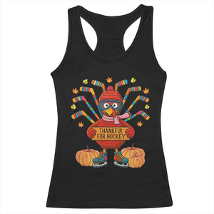Funny Turkey Ice Hockey Gift Racerback Tank Top Thankful For Hockey TS12 Black Print Your Wear