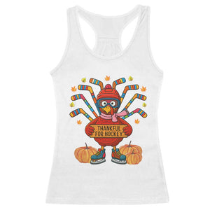 Funny Turkey Ice Hockey Gift Racerback Tank Top Thankful For Hockey TS12 White Print Your Wear