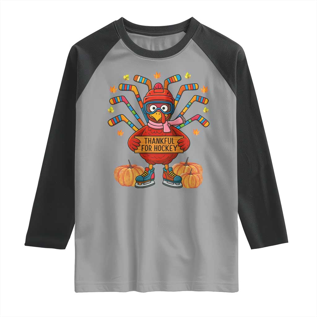 Funny Turkey Ice Hockey Gift Raglan Shirt Thankful For Hockey TS12 Sport Gray Black Print Your Wear