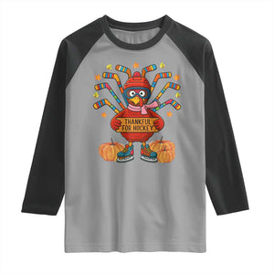 Funny Turkey Ice Hockey Gift Raglan Shirt Thankful For Hockey TS12 Sport Gray Black Print Your Wear