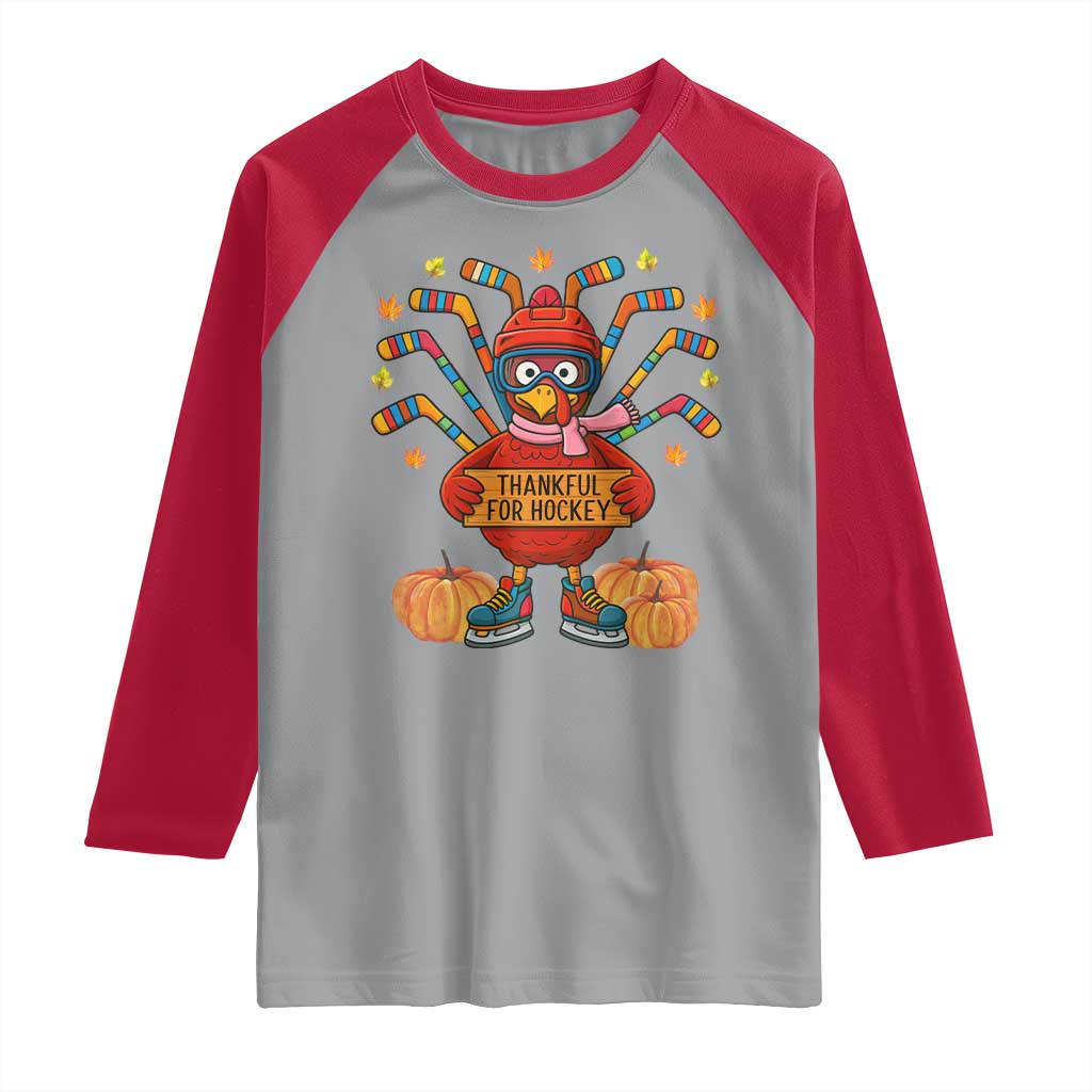 Funny Turkey Ice Hockey Gift Raglan Shirt Thankful For Hockey TS12 Sport Gray Red Print Your Wear