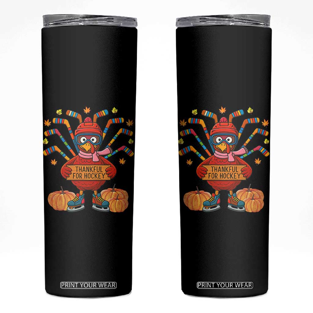 Funny Turkey Ice Hockey Gift Skinny Tumbler Thankful For Hockey TS12 Black Print Your Wear