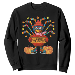 Funny Turkey Ice Hockey Gift Sweatshirt Thankful For Hockey TS12 Black Print Your Wear