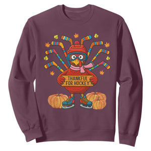 Funny Turkey Ice Hockey Gift Sweatshirt Thankful For Hockey TS12 Maroon Print Your Wear