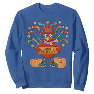 Funny Turkey Ice Hockey Gift Sweatshirt Thankful For Hockey TS12 Royal Blue Print Your Wear