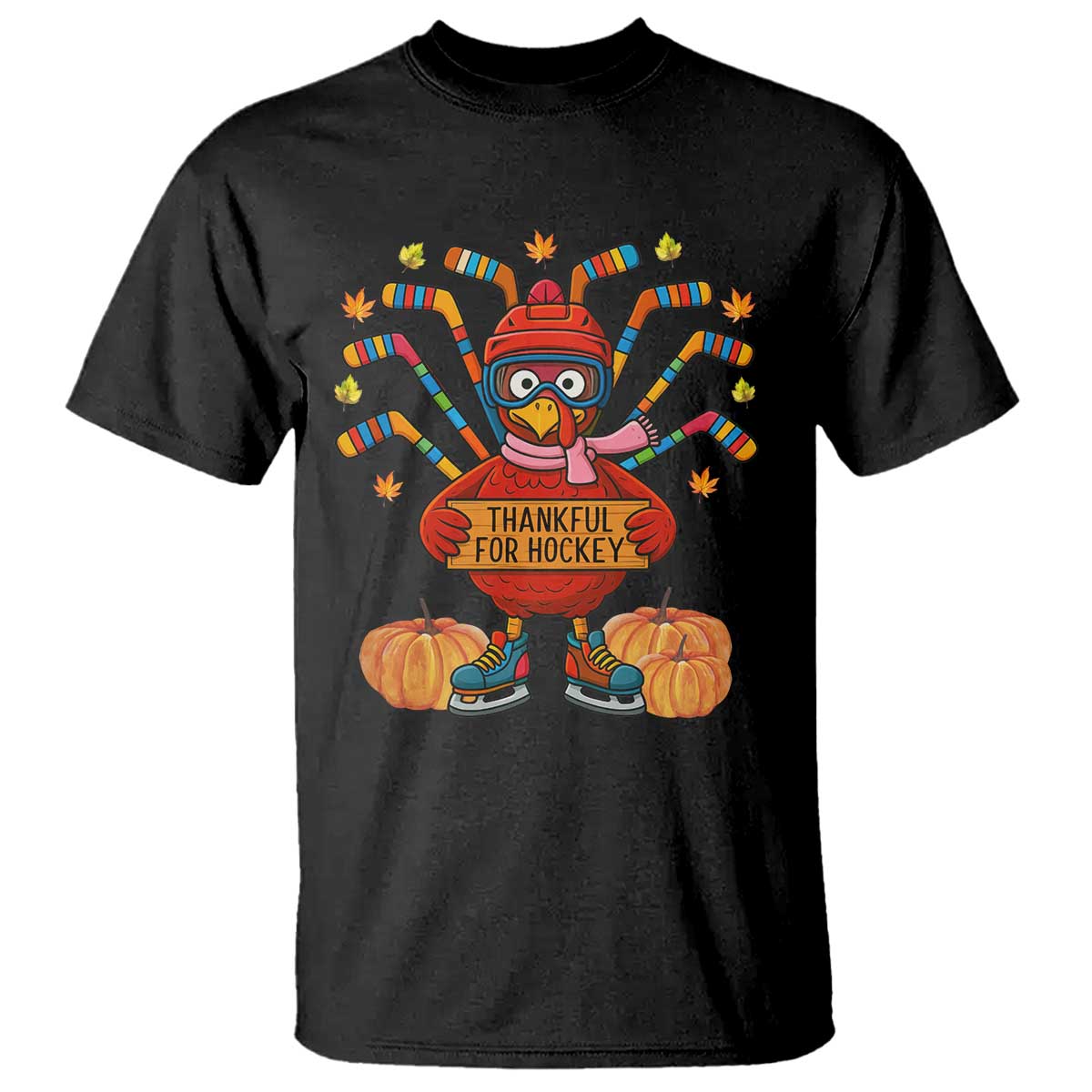 Funny Turkey Ice Hockey Gift T Shirt Thankful For Hockey TS12 Black Print Your Wear