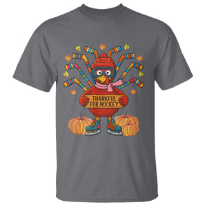 Funny Turkey Ice Hockey Gift T Shirt Thankful For Hockey TS12 Charcoal Print Your Wear