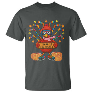 Funny Turkey Ice Hockey Gift T Shirt Thankful For Hockey TS12 Dark Heather Print Your Wear