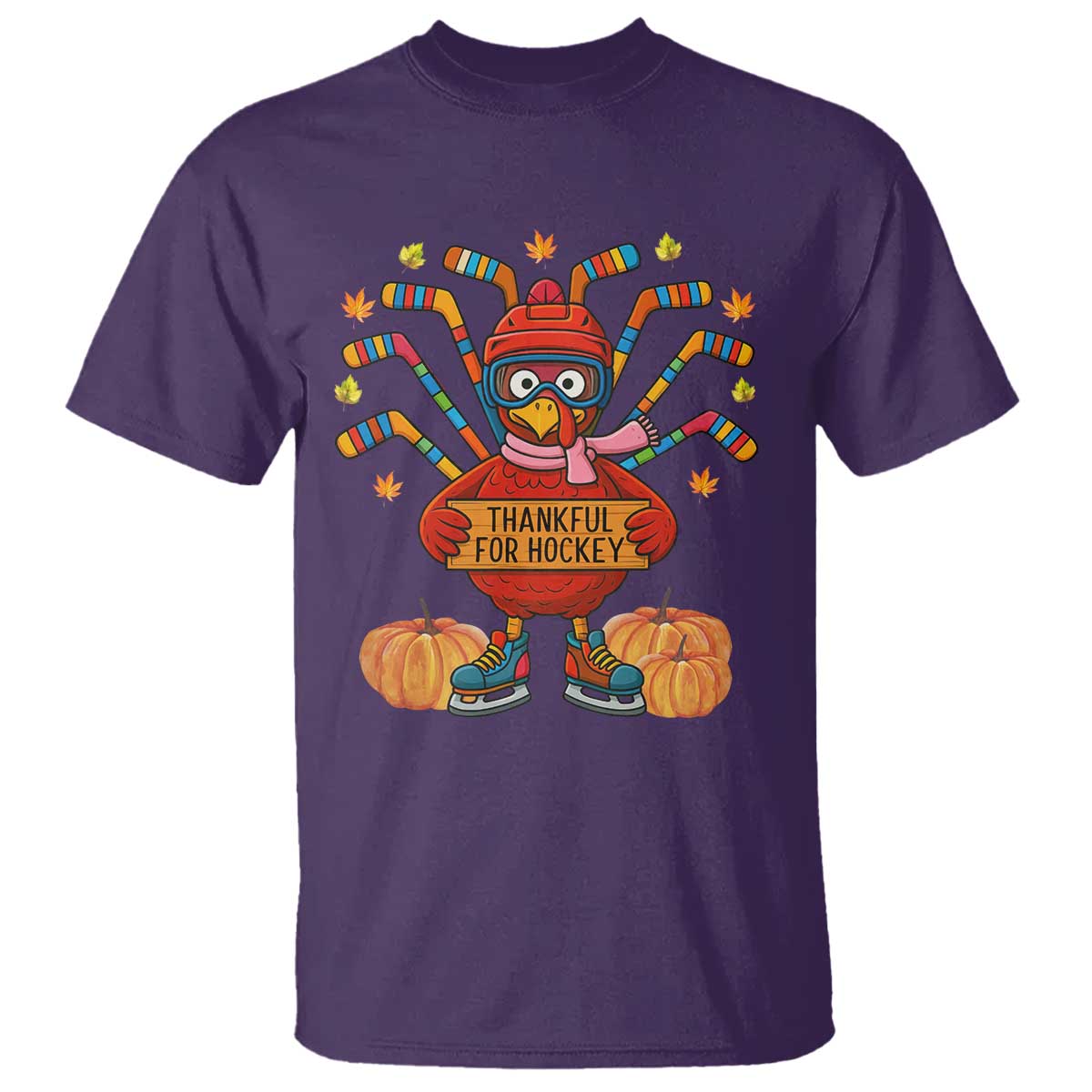 Funny Turkey Ice Hockey Gift T Shirt Thankful For Hockey TS12 Purple Print Your Wear