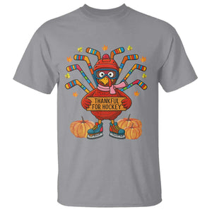 Funny Turkey Ice Hockey Gift T Shirt Thankful For Hockey TS12 Sport Gray Print Your Wear