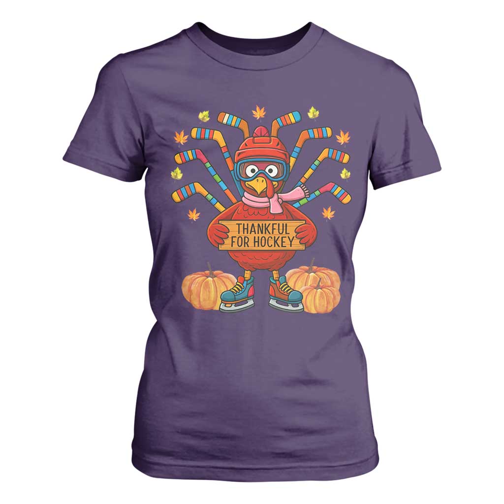 Funny Turkey Ice Hockey Gift T Shirt For Women Thankful For Hockey TS12 Purple Print Your Wear