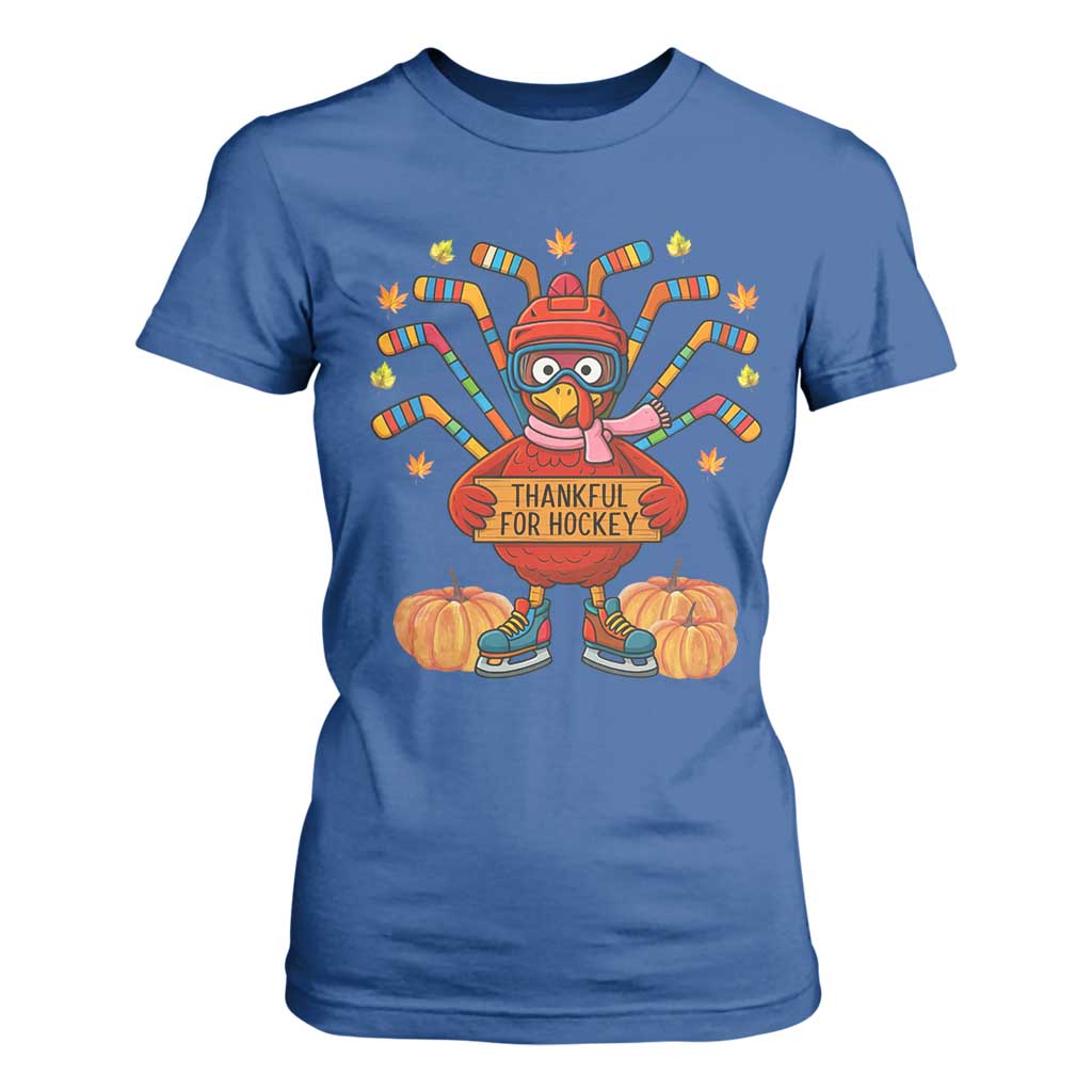 Funny Turkey Ice Hockey Gift T Shirt For Women Thankful For Hockey TS12 Royal Blue Print Your Wear
