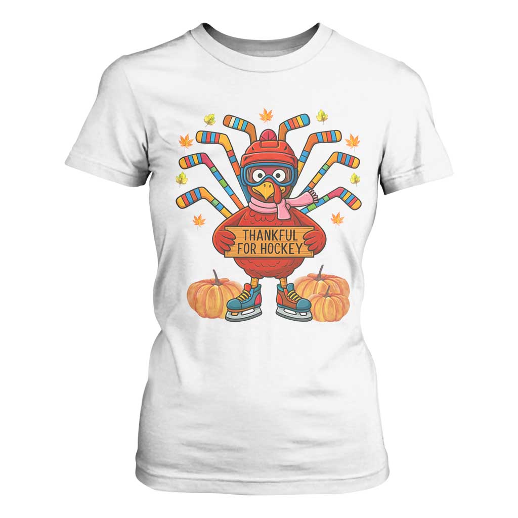 Funny Turkey Ice Hockey Gift T Shirt For Women Thankful For Hockey TS12 White Print Your Wear