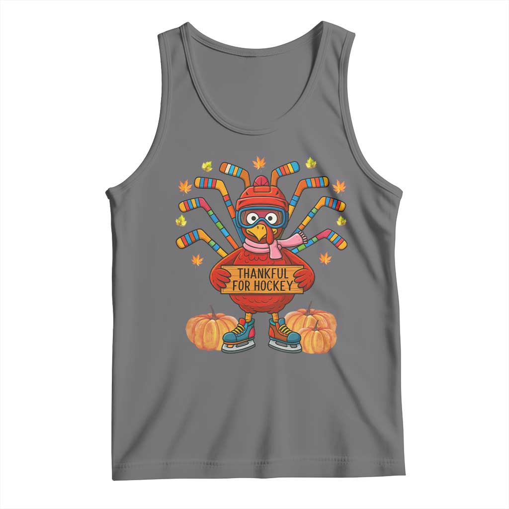 Funny Turkey Ice Hockey Gift Tank Top Thankful For Hockey TS12 Black Heather Print Your Wear