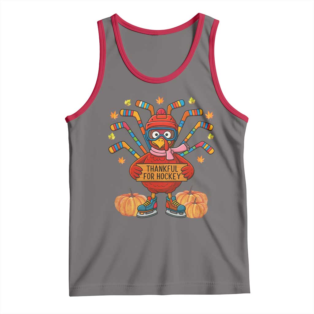 Funny Turkey Ice Hockey Gift Tank Top Thankful For Hockey TS12 Deep Heather Red Print Your Wear