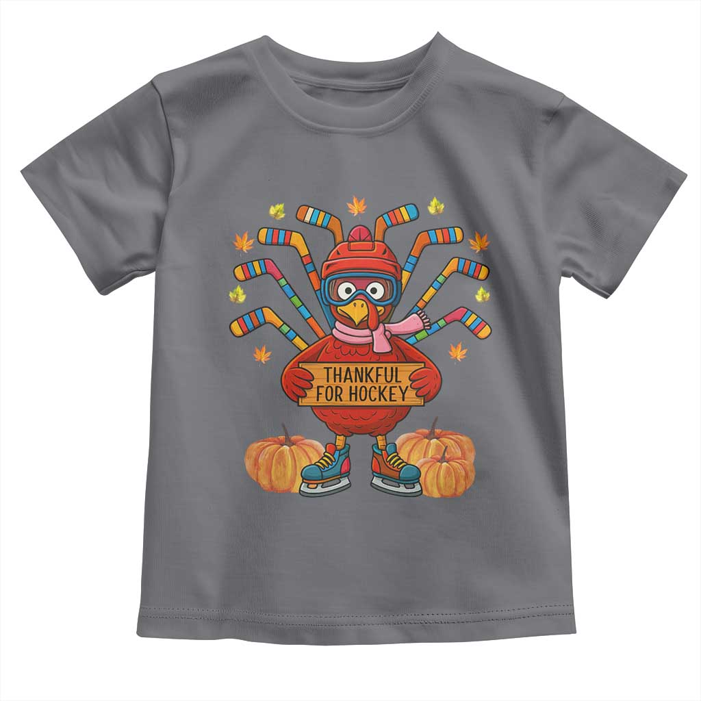 Funny Turkey Ice Hockey Gift Toddler T Shirt Thankful For Hockey TS12 Charcoal Print Your Wear