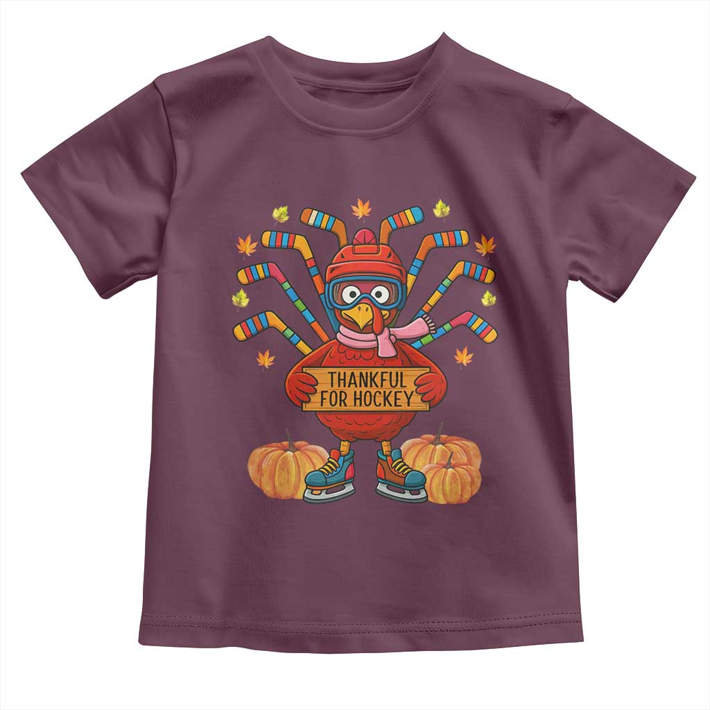 Funny Turkey Ice Hockey Gift Toddler T Shirt Thankful For Hockey TS12 Maroon Print Your Wear