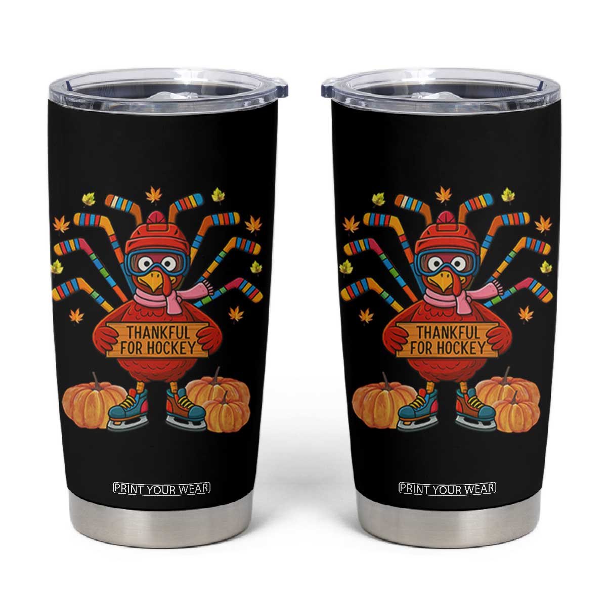 Funny Turkey Ice Hockey Gift Tumbler Cup Thankful For Hockey TS12 Black Print Your Wear