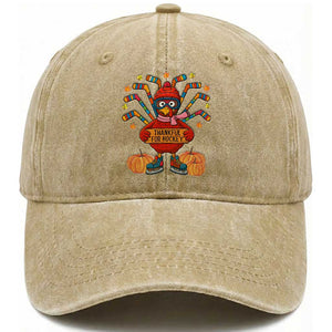Funny Turkey Ice Hockey Gift Washed Cotton Baseball Cap Thankful For Hockey TS12 Print Your Wear