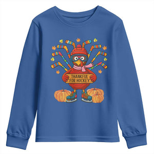 Funny Turkey Ice Hockey Gift Youth Sweatshirt Thankful For Hockey TS12 Royal Blue Print Your Wear