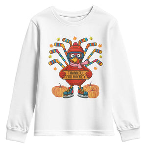 Funny Turkey Ice Hockey Gift Youth Sweatshirt Thankful For Hockey TS12 White Print Your Wear