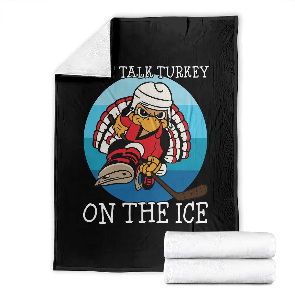 Lets Talk Turkey On The Ice Throw Blanket Retro Ocean Blue Ice Hockey Gift TS12 Black Print Your Wear