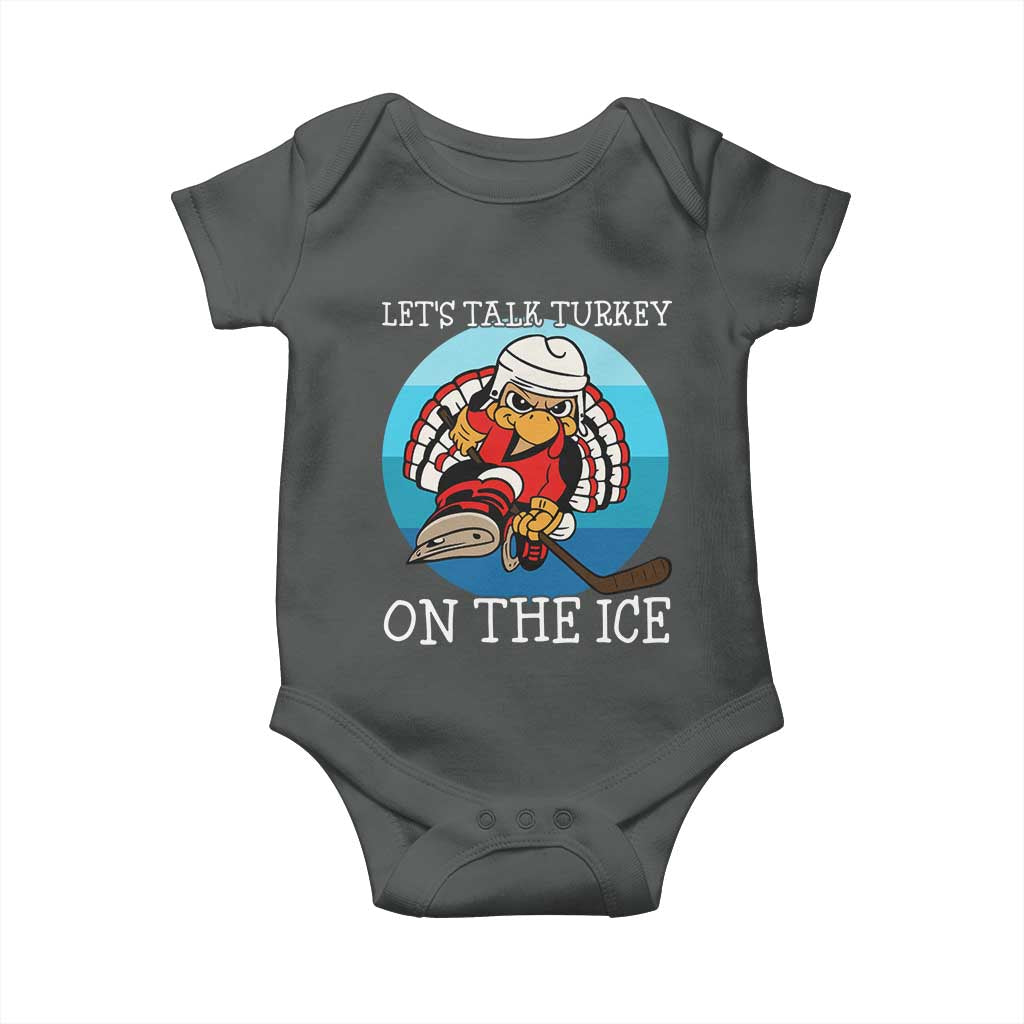 Lets Talk Turkey On The Ice Baby Onesie Retro Ocean Blue Ice Hockey Gift TS12 Dark Heather Print Your Wear