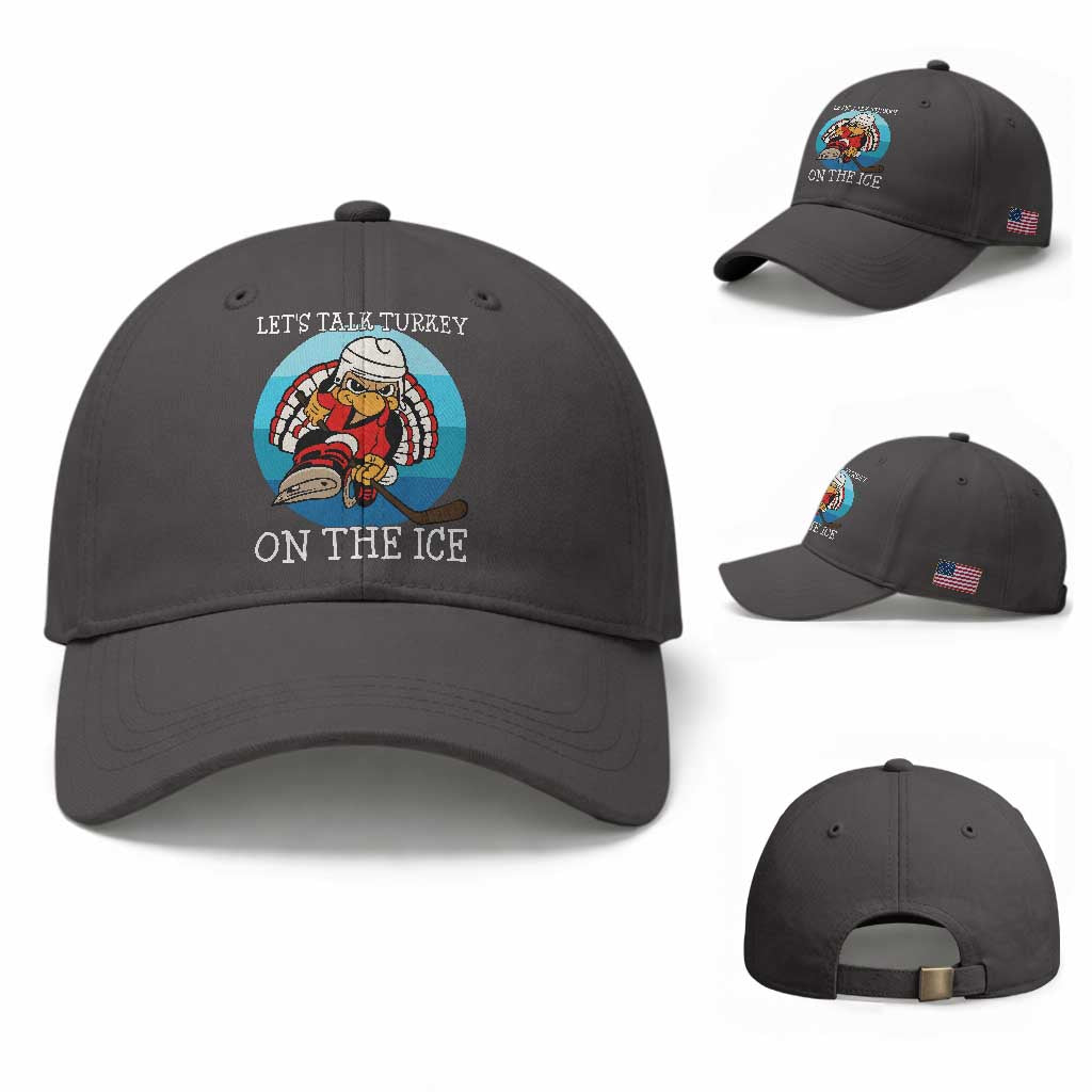Lets Talk Turkey On The Ice Baseball Cap Retro Ocean Blue Ice Hockey Gift TS12 Baseball Cap Universal Fit Dark Gray Print Your Wear