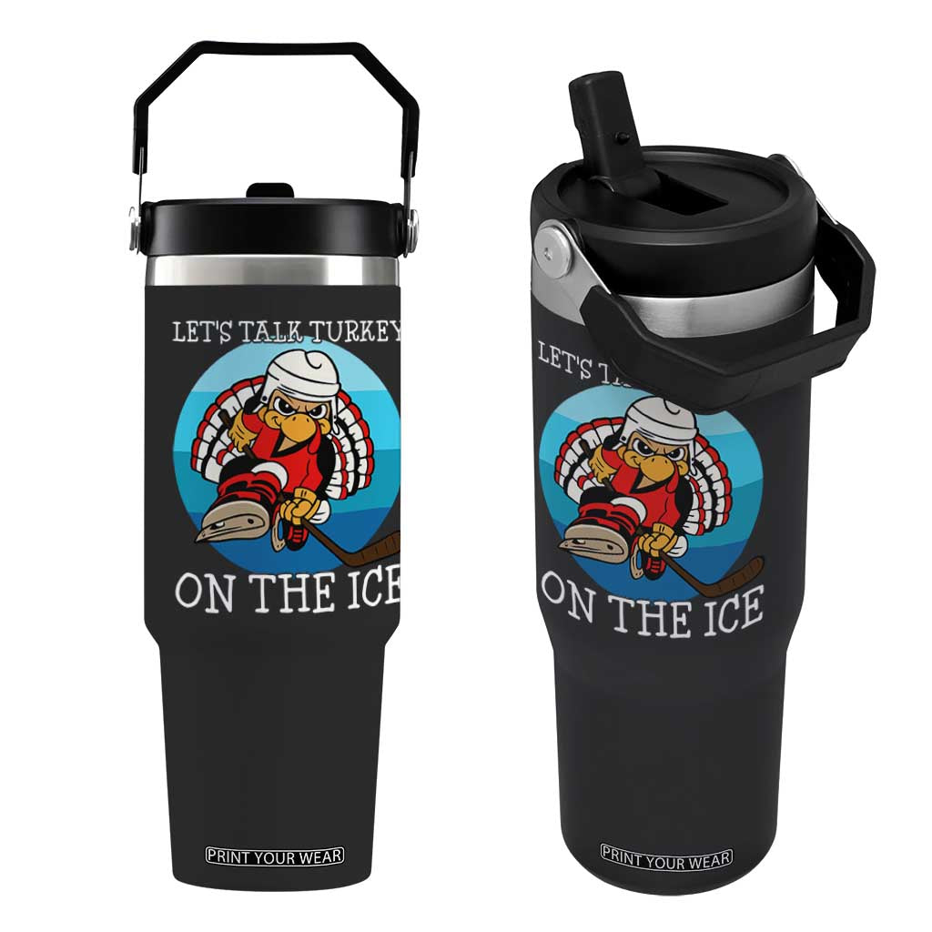 Lets Talk Turkey On The Ice Flip Straw Tumbler Retro Ocean Blue Ice Hockey Gift TS12 One Size: 30 oz Black Print Your Wear