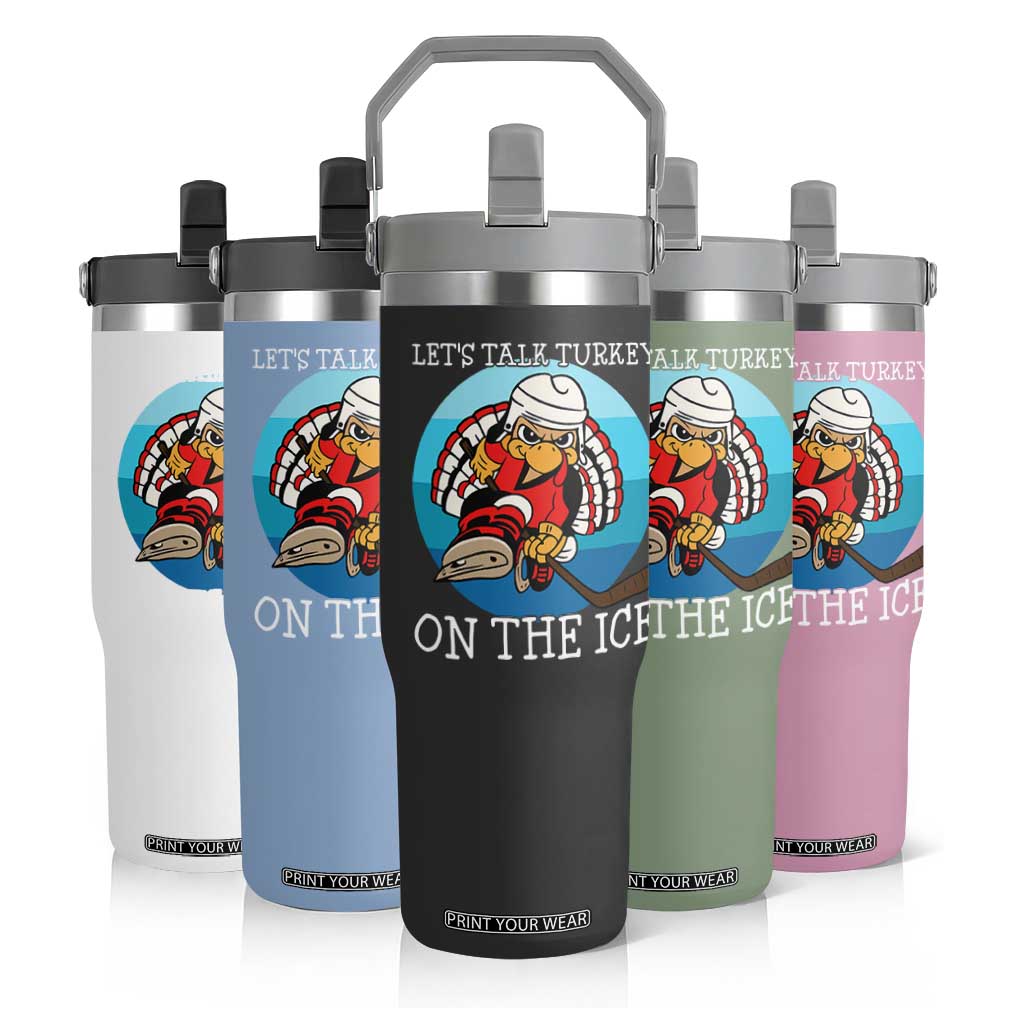 Lets Talk Turkey On The Ice Flip Straw Tumbler Retro Ocean Blue Ice Hockey Gift TS12 Print Your Wear