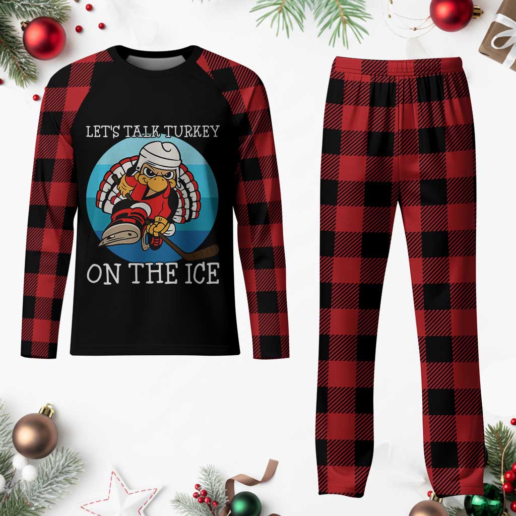 Lets Talk Turkey On The Ice Plaid Pajama Set Retro Ocean Blue Ice Hockey Gift TS12 Buffalo Plaid Print Your Wear