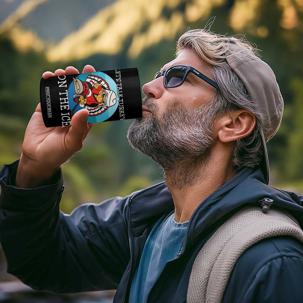 Lets Talk Turkey On The Ice 4 in 1 Can Cooler Tumbler Retro Ocean Blue Ice Hockey Gift TS12 Print Your Wear