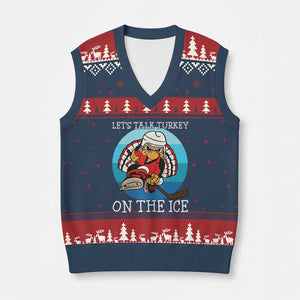 Lets Talk Turkey On The Ice V-Neck Knit Sweater Vest Retro Ocean Blue Ice Hockey Gift TS12 Navy Red Print Your Wear