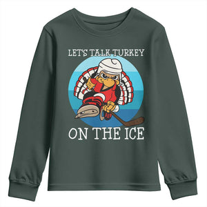 Lets Talk Turkey On The Ice Youth Sweatshirt Retro Ocean Blue Ice Hockey Gift TS12 Dark Forest Green Print Your Wear
