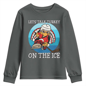 Lets Talk Turkey On The Ice Youth Sweatshirt Retro Ocean Blue Ice Hockey Gift TS12 Dark Heather Print Your Wear