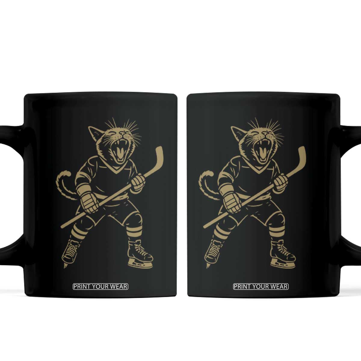Vintage Cat Playing Hockey Coffee Mug Kitten Lover Player Gift TS12 Black Print Your Wear