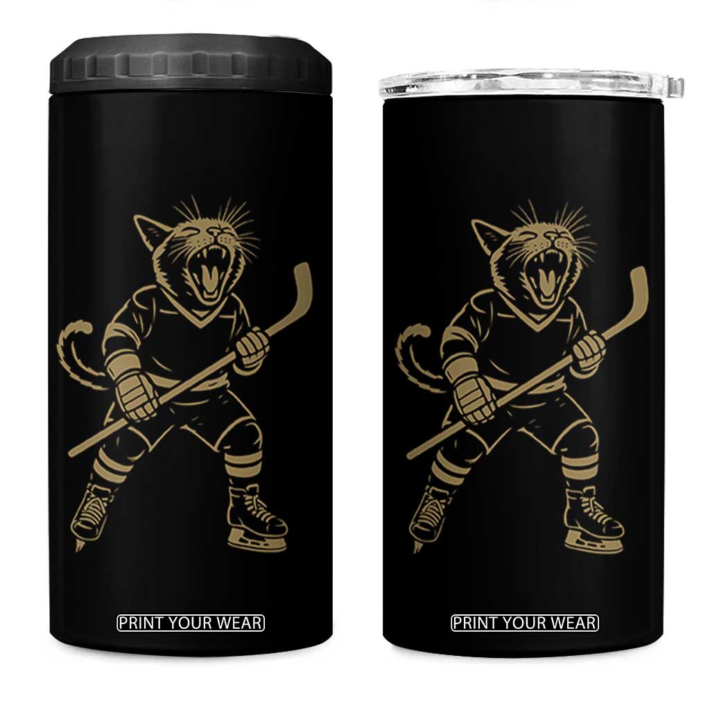 Vintage Cat Playing Hockey 4 in 1 Can Cooler Tumbler Kitten Lover Player Gift TS12 One Size: 16 oz Black Print Your Wear