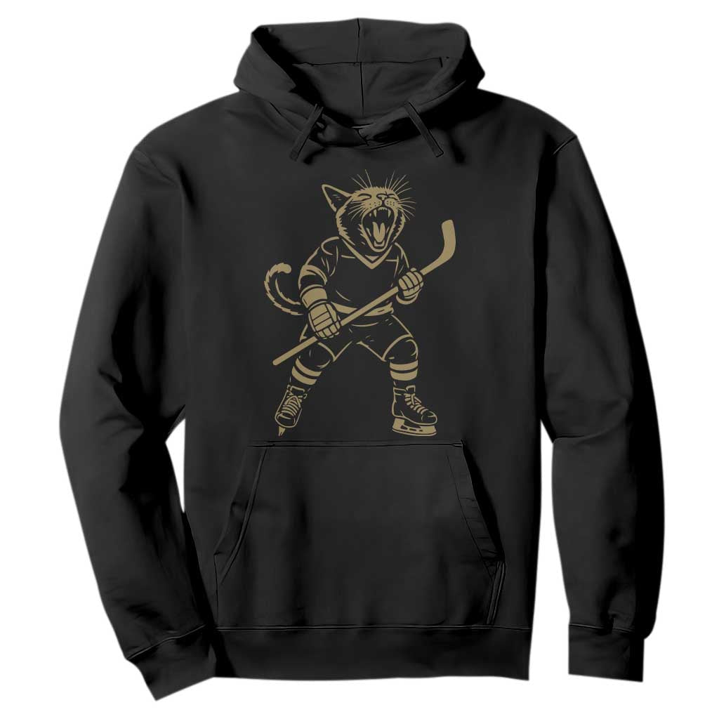Vintage Cat Playing Hockey Hoodie Kitten Lover Player Gift TS12 Black Print Your Wear
