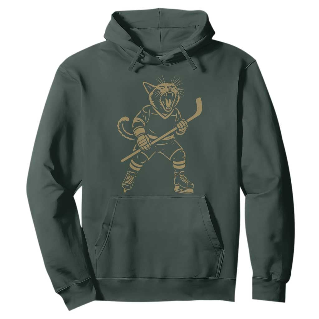 Vintage Cat Playing Hockey Hoodie Kitten Lover Player Gift TS12 Dark Forest Green Print Your Wear