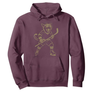 Vintage Cat Playing Hockey Hoodie Kitten Lover Player Gift TS12 Maroon Print Your Wear
