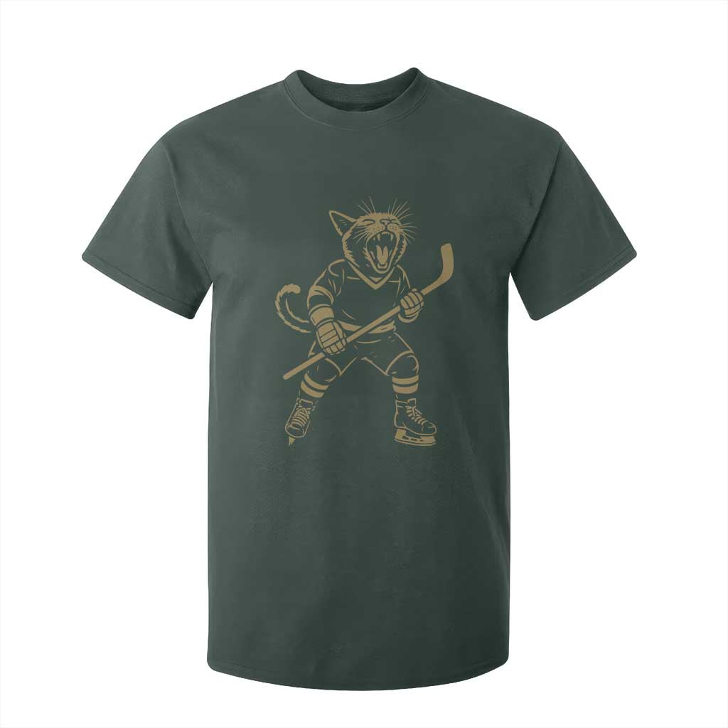Vintage Cat Playing Hockey T Shirt For Kid Kitten Lover Player Gift TS12 Dark Forest Green Print Your Wear